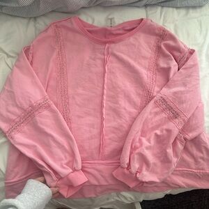Altard State Pink Lace-Trimmed Sweatshirt